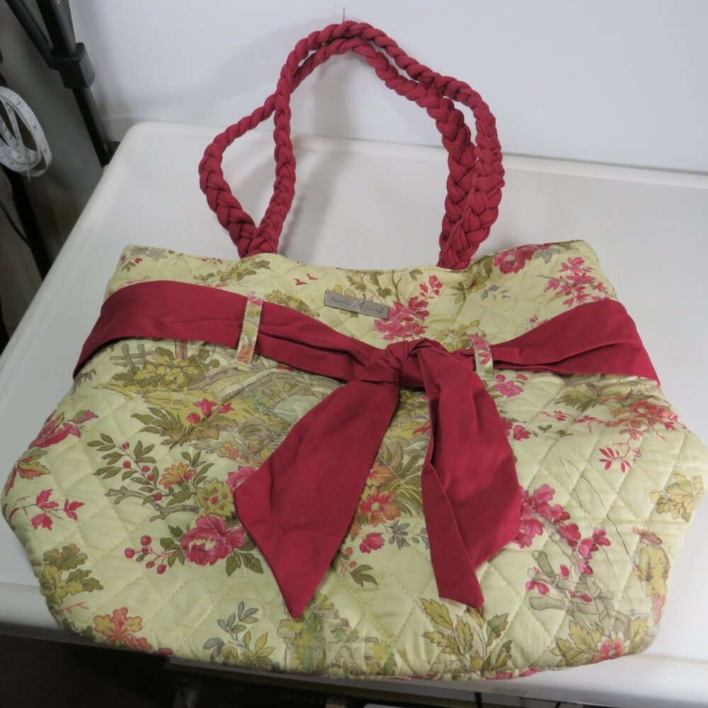 Isabella's Journey Floral Quilted Cotton Tote with Braided Handles Farmhouse